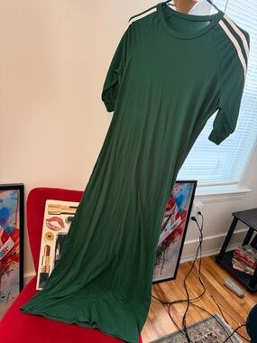 Forest Green Maxi Dress with White Shoulder Stripes